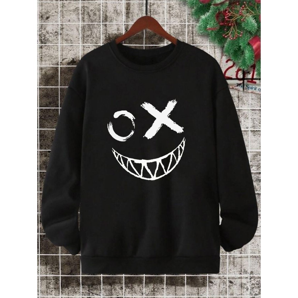 Mens Funny Smile Face Print Crew Neck Pullover Sweatshirts Winter Mens Funny Smile Face Print Crew Neck Pullover Sweatshirts Winter