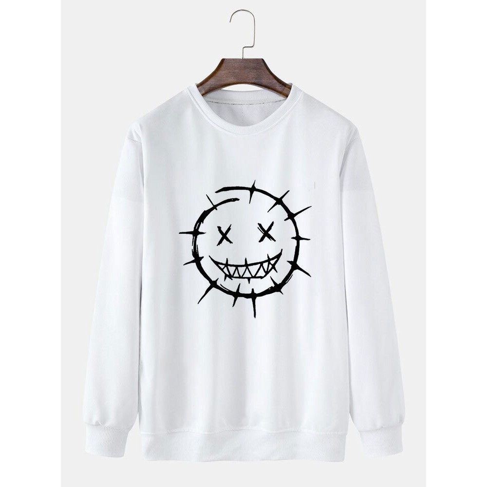 Mens Funny Smile Print Crew Neck Casual Pullover Sweatshirts Winter Mens Funny Smile Print Crew Neck Casual Pullover Sweatshirts Winter