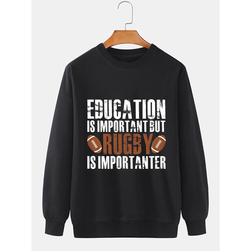 Mens Rugby Slogan Print Crew Neck Casual Pullover Sweatshirts Mens Rugby Slogan Print Crew Neck Casual Pullover Sweatshirts