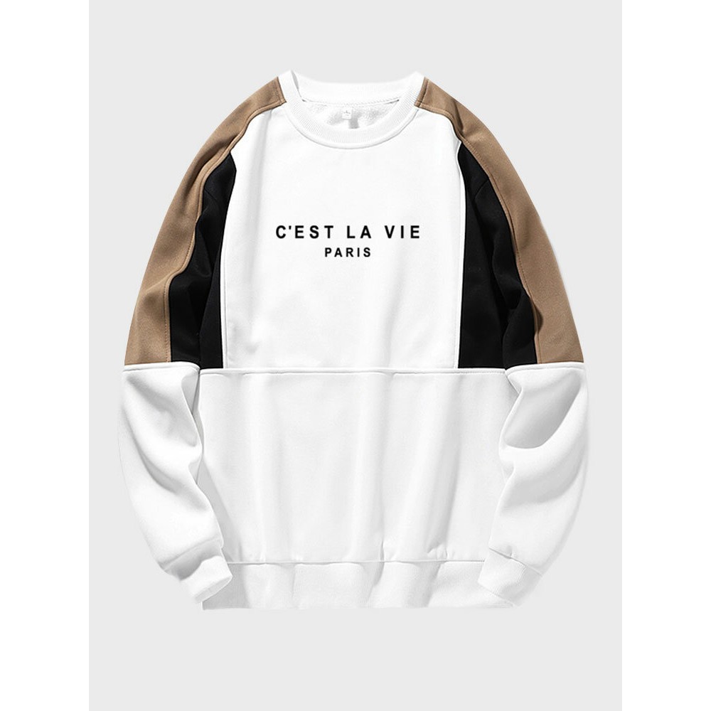 Mens Letter Print Color Block Patchwork Crew Neck Casual Pullover Sweatshirts Winter Mens Letter Print Color Block Patchwork Crew Neck Casual Pullover Sweatshirts Winter
