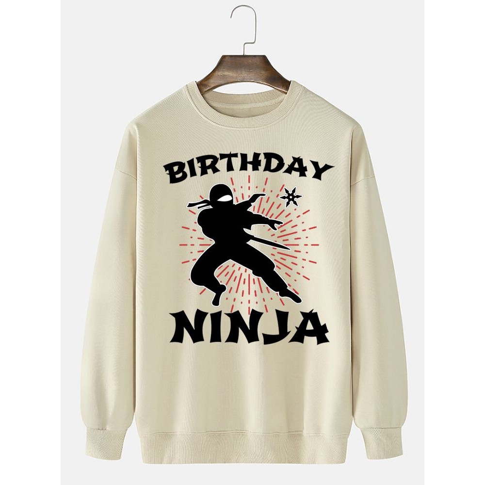 Mens Japanese Ninja Letter Print Crew Neck Pullover Sweatshirts Winter Mens Japanese Ninja Letter Print Crew Neck Pullover Sweatshirts Winter