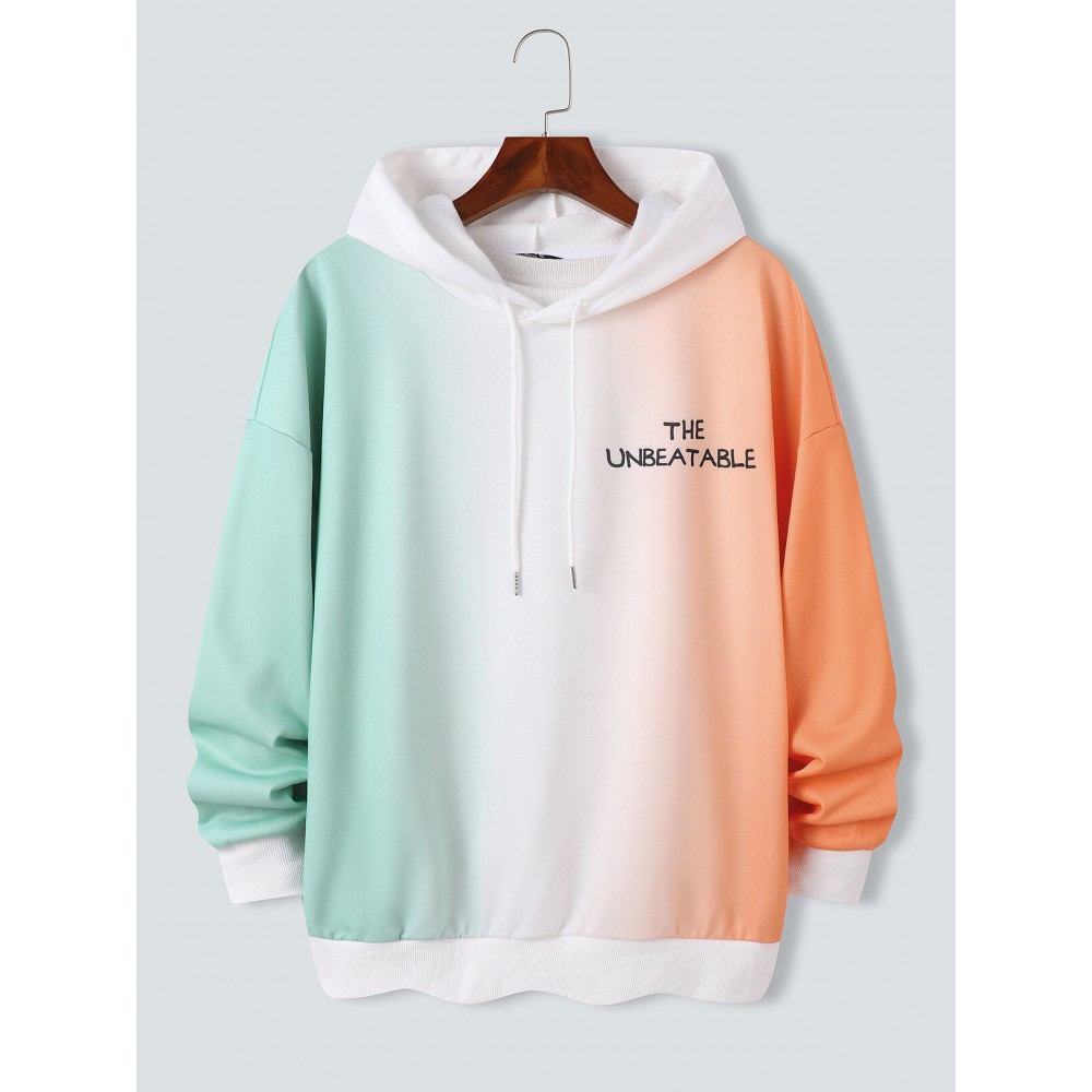 Mens Ombre Letter Print Drop Shoulder Loose Drawstring Hoodies Mens Ombre Letter Print Drop Shoulder Loose Drawstring Hoodies